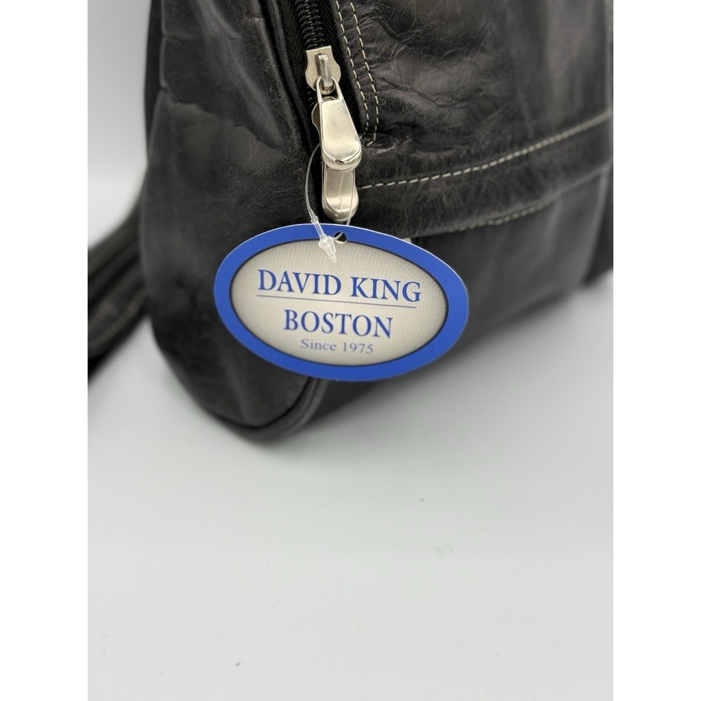 David King Boston Leather Back Pack Shoulder Bag Black Style 3363 Pockets NWT - Picture 2 of 14
